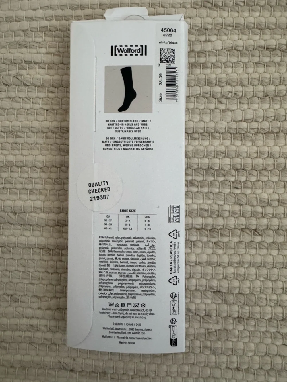 NIB WOLFORD White Compression Socks 38-39